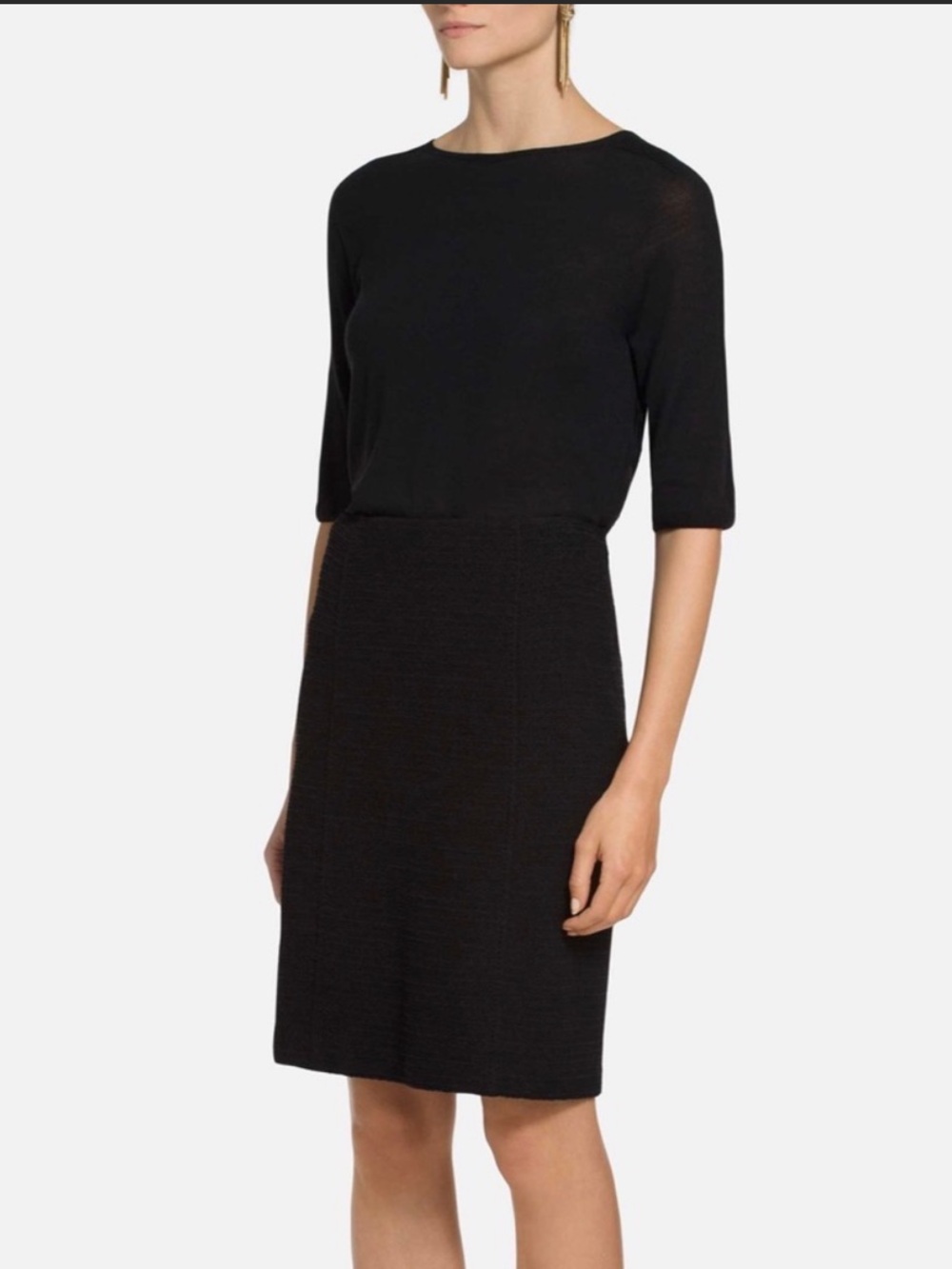 St. John Micro Boucle Knit Pencil Skirt w/ Leather detailing